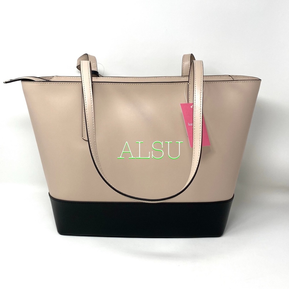 Kate ♠️ Spade Briel Large Tote Leather Beige Black - Picture 3 of 11